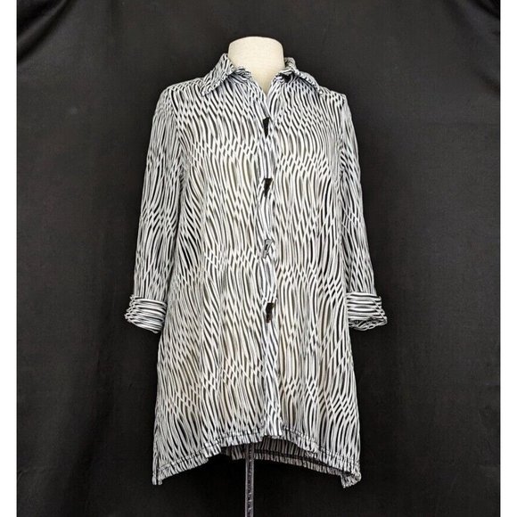 Moonlight Tops - Moonlight Tunic Top Black White Textured Stripes Sheer Misses Size M